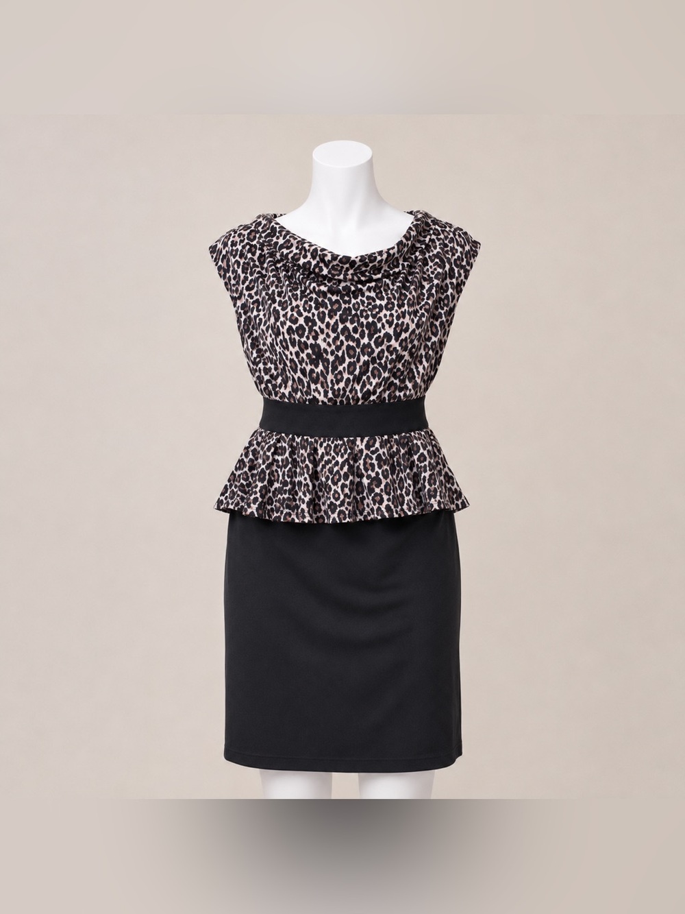 Miss Tina by Tina Knowles Leopard Peplum Dress XL 16 18 Black Gray Date Night